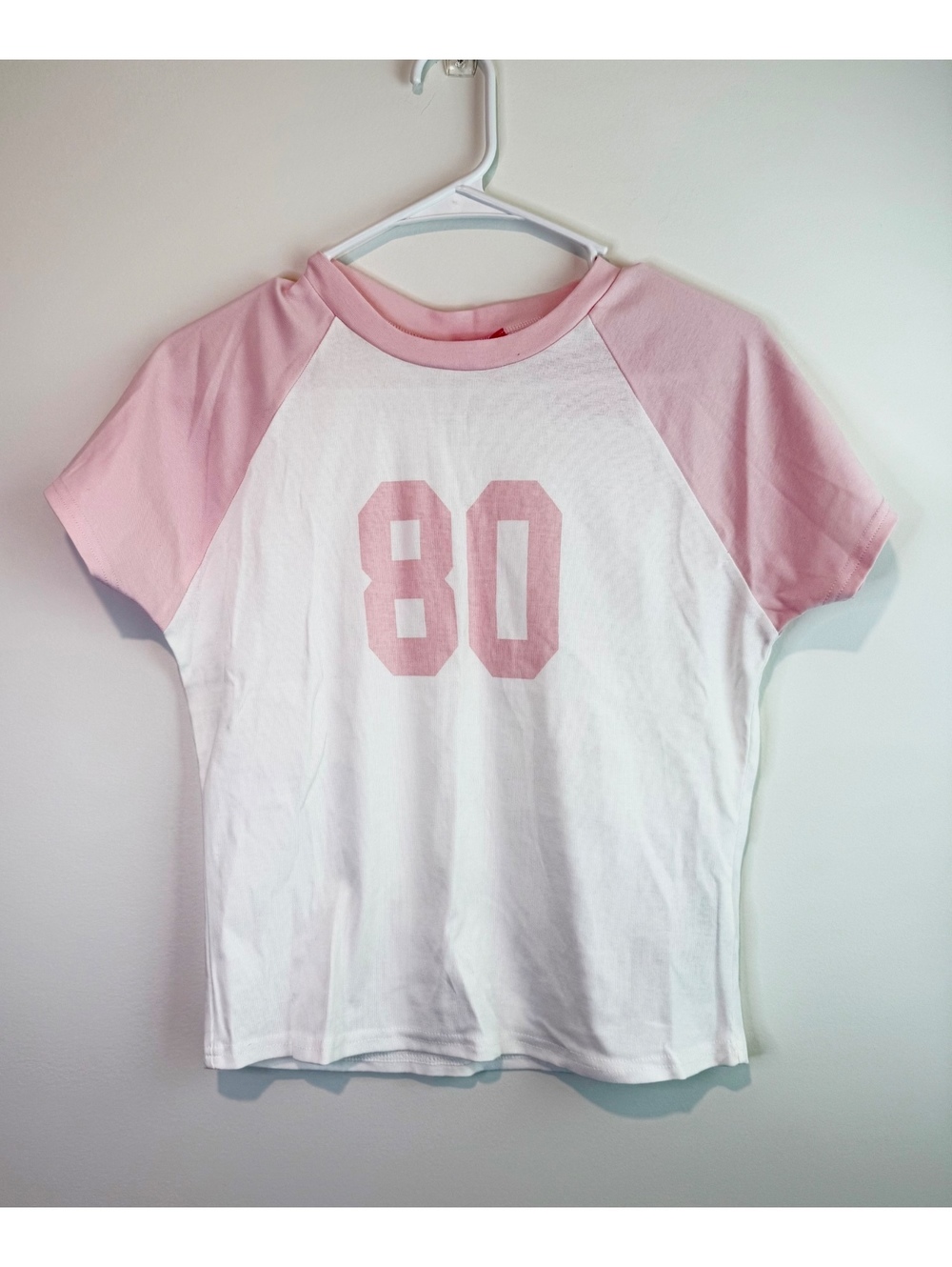 Edikted White and Pink Raglan Sleeve T-Shirt Size L